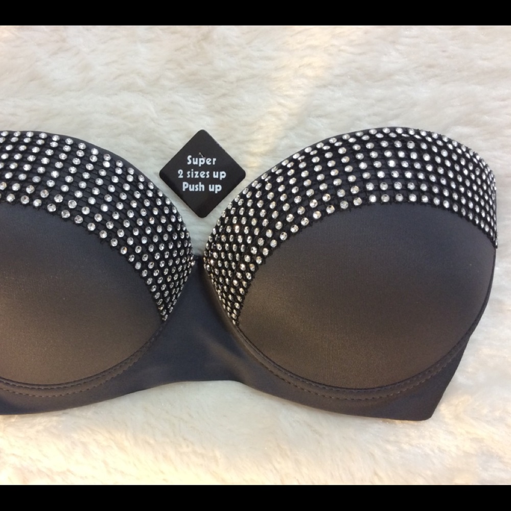New Sexy Gray Bling Super 2 Sizes Up Push Up Bra